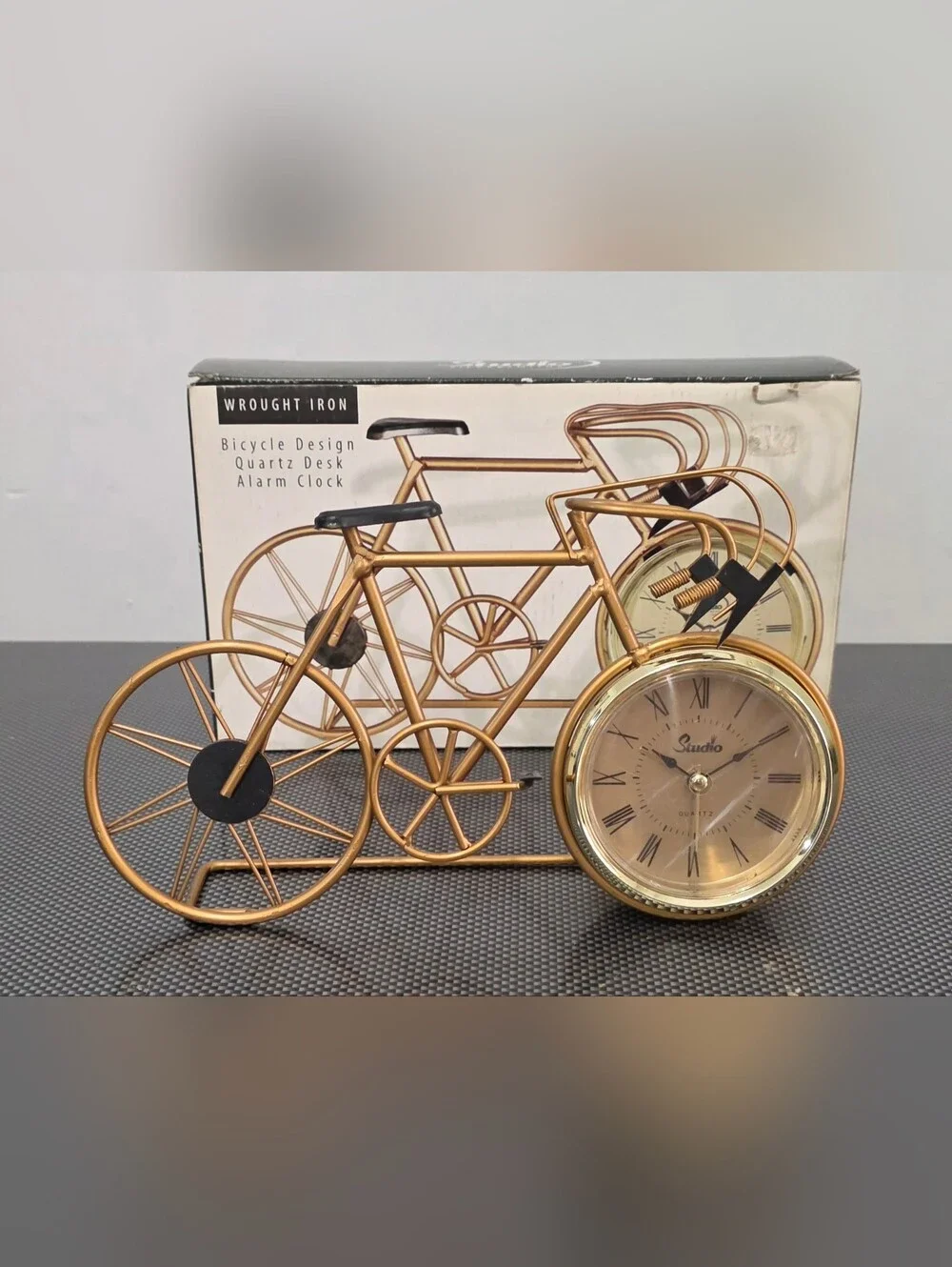 Wrought Iron Gold Bicycle Design Quartz Desk Alarm Clock - Studio